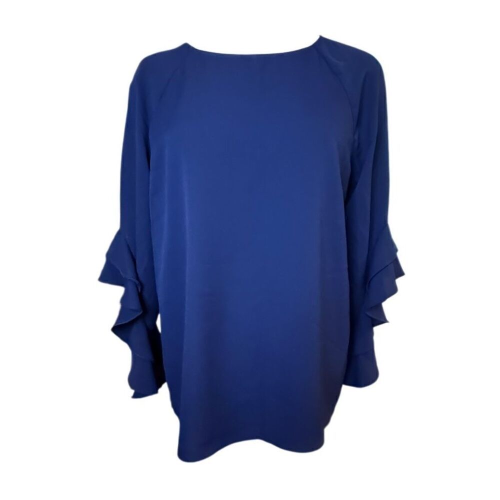 Cremieux Women’s Navy Blue Ruffle Sleeve Top Sz. L Flowy Lightweight Packable